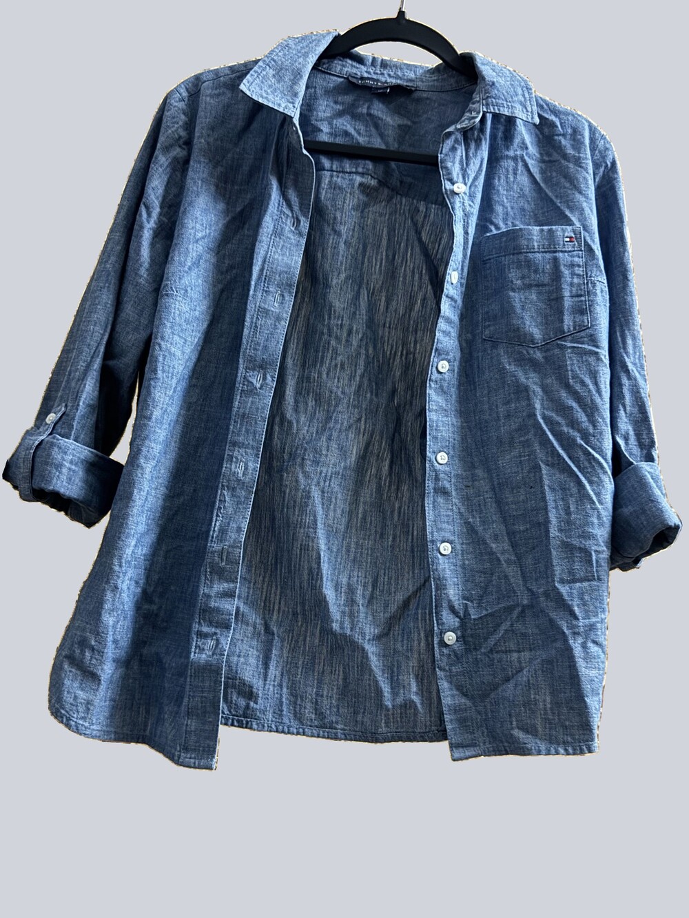 Tommy Hilfiger Chambray Long Sleeve Shirt Mens Large Blue Cotton
